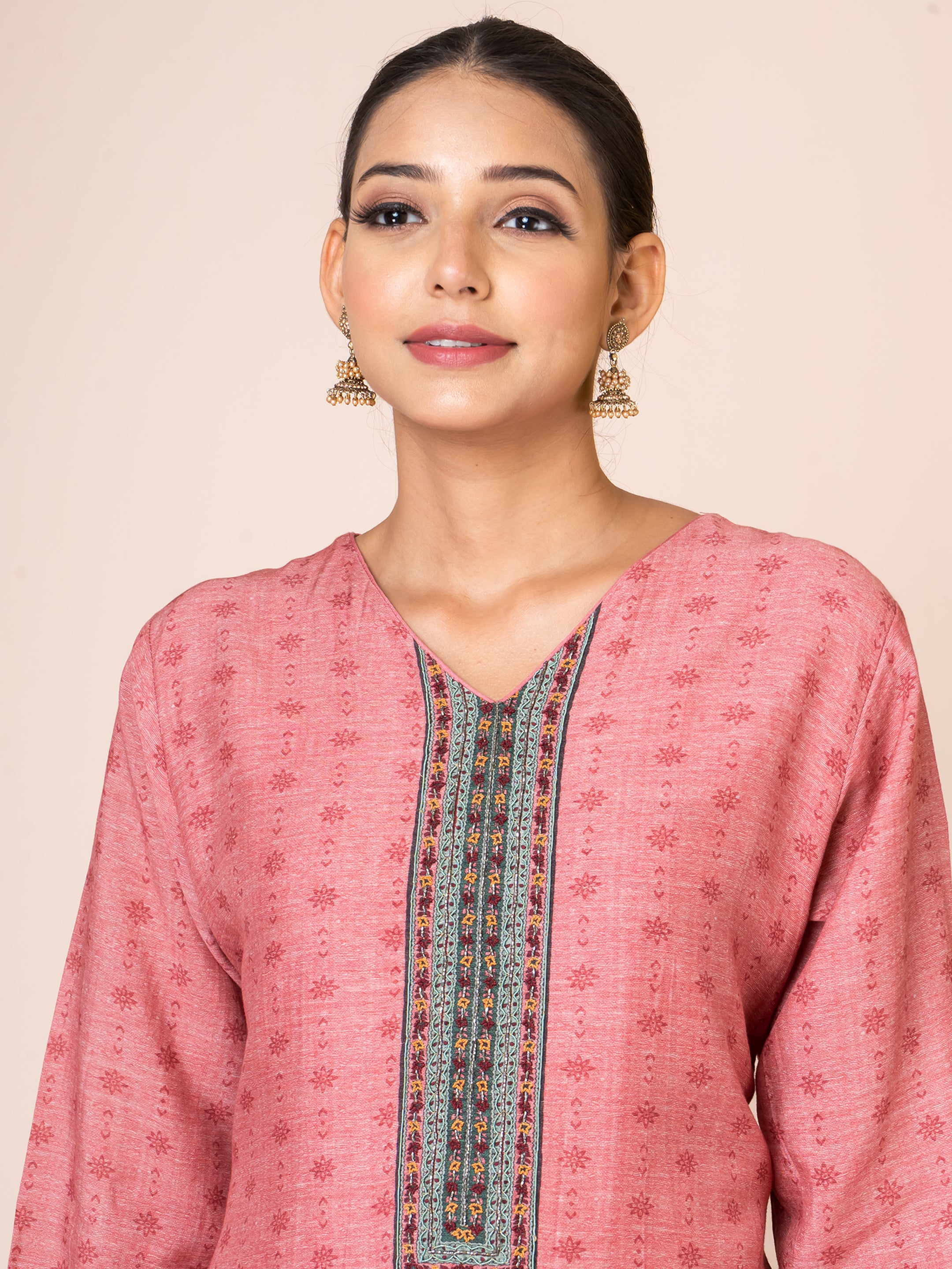 Coral Printed Bemberg Linen Kurta Set with Artistic Dupatta Sarso