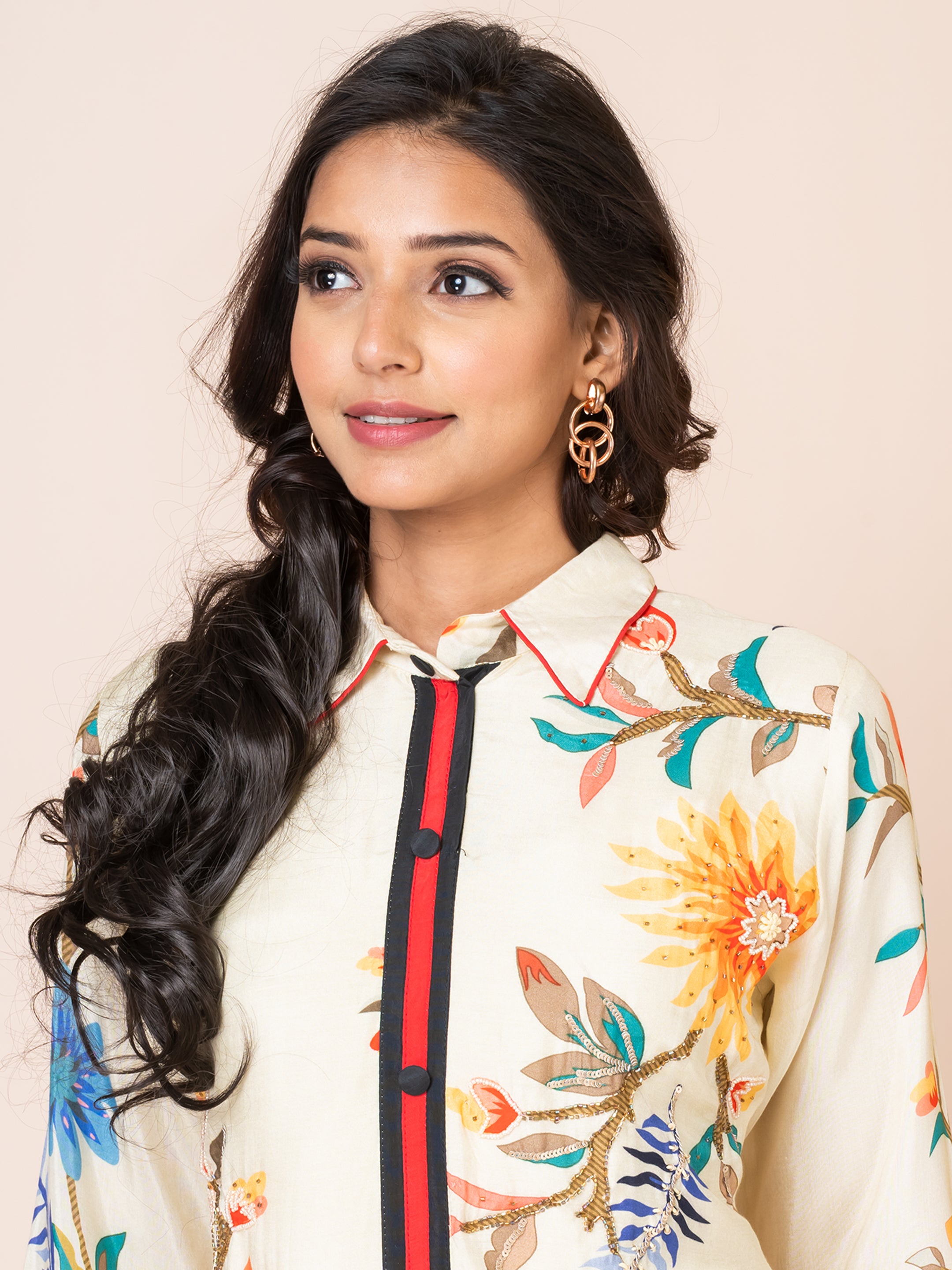 Chic Floral Co-ord Set with Handwork Sarso