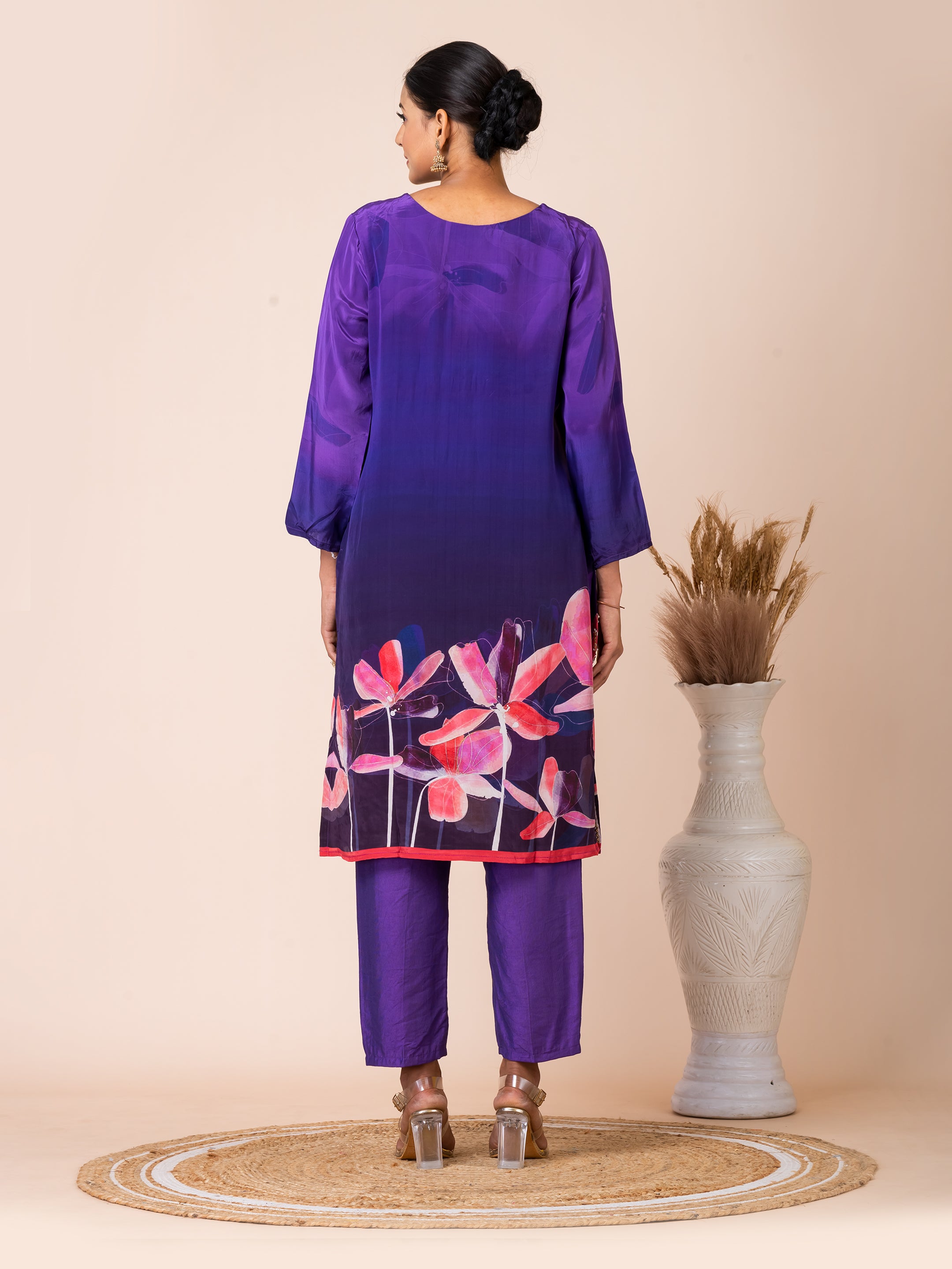 Vibrant Purple Floral Kurta Set with Bold Dupatta Sarso