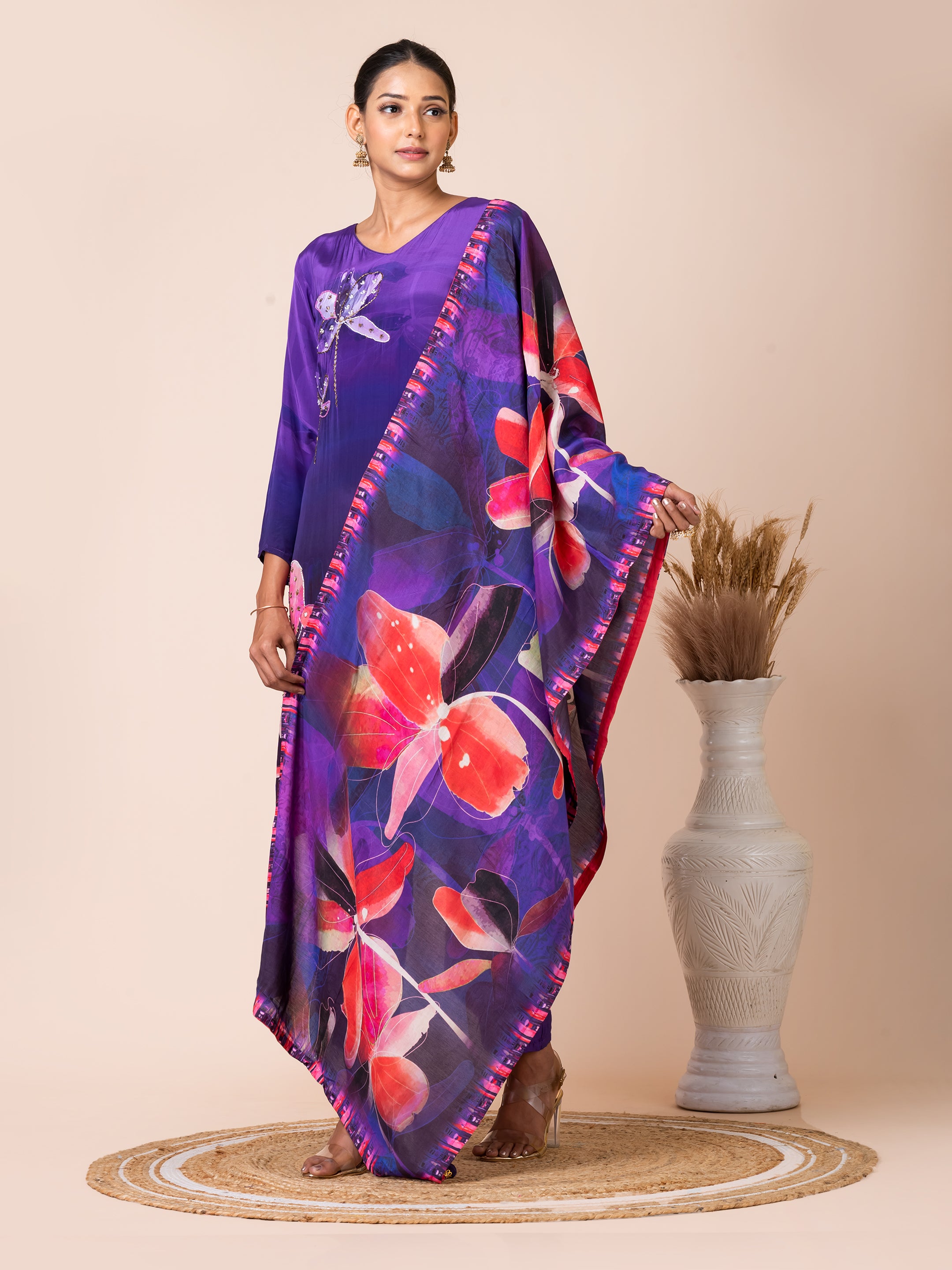 Vibrant Purple Floral Kurta Set with Bold Dupatta Sarso