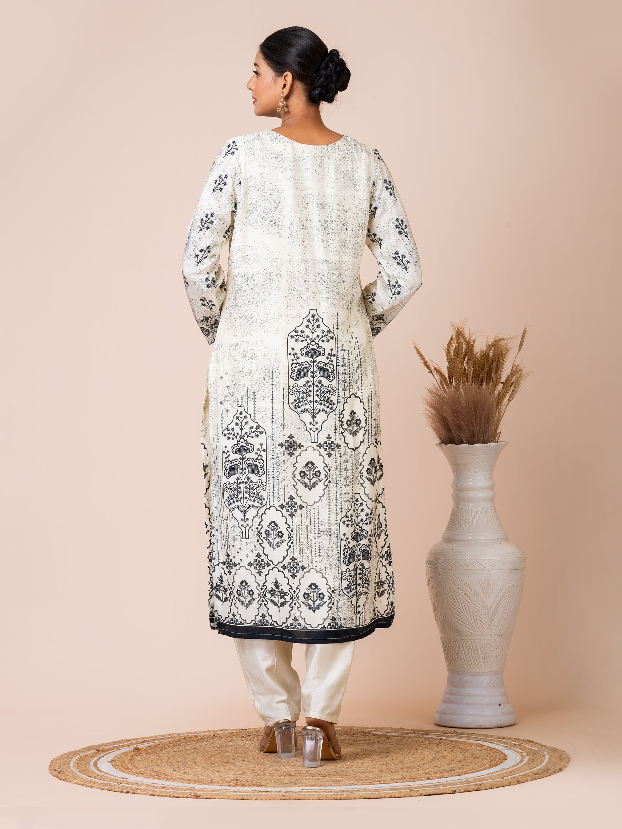 Chic Black and White Printed Kurta Set with Handwork by Sarso Sarso