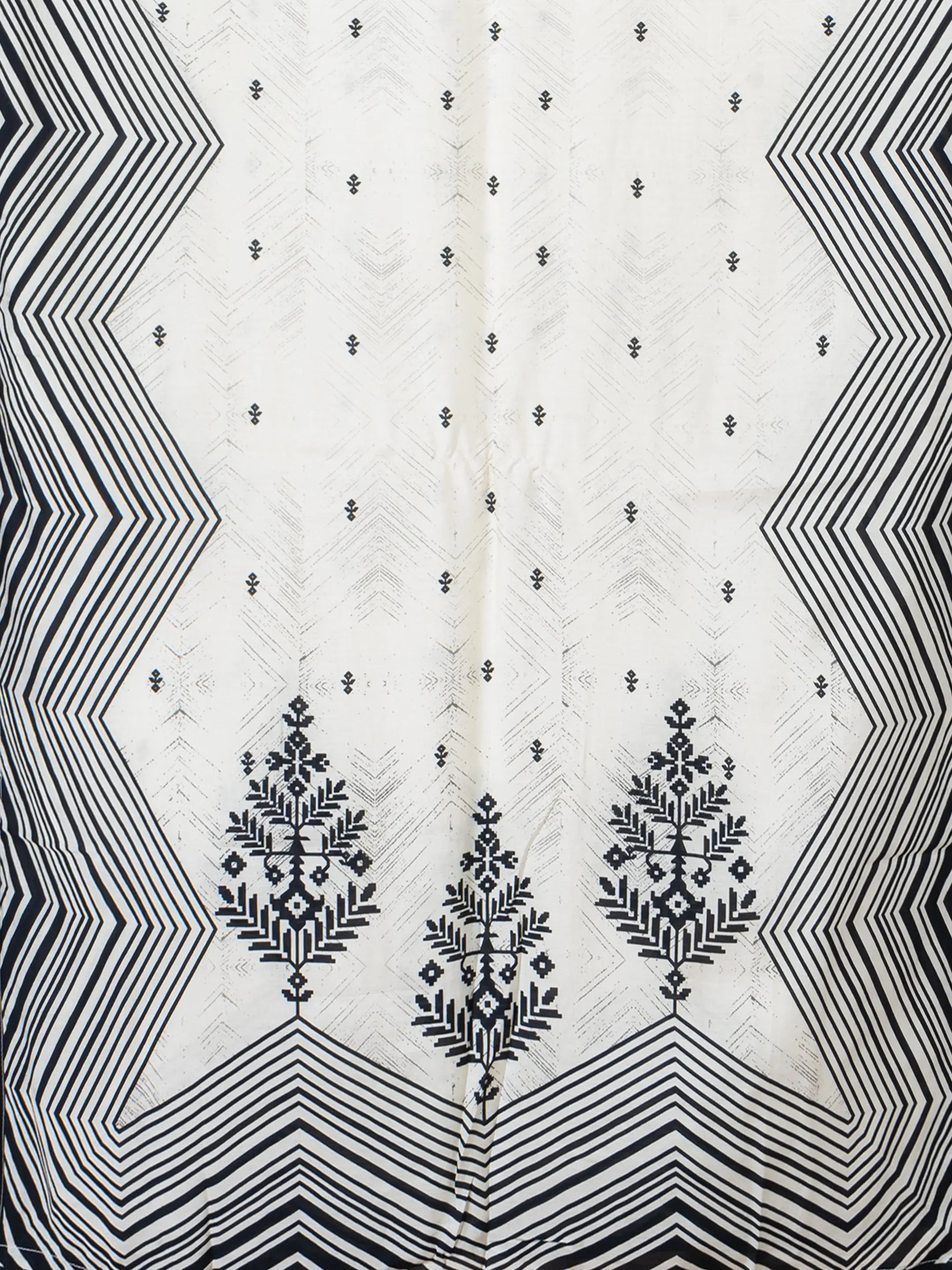 Sarso Black and White Geometric Kurta Set with Patterned Dupatta Sarso