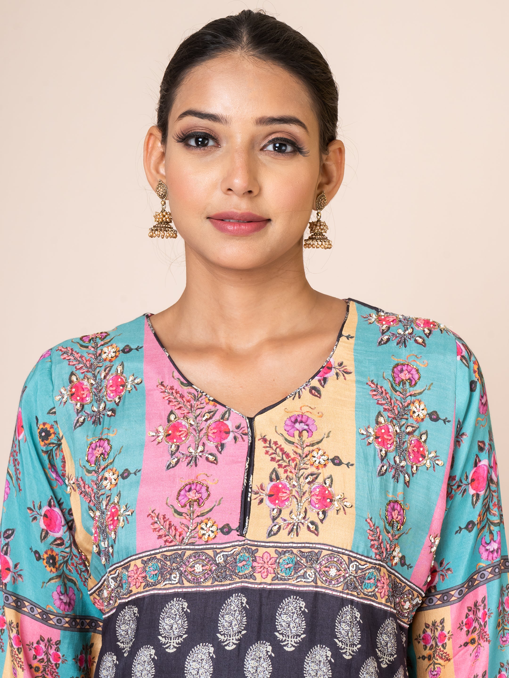 Charming Multicolor Patch Print Kurta Set with Organza Dupatta Sarso