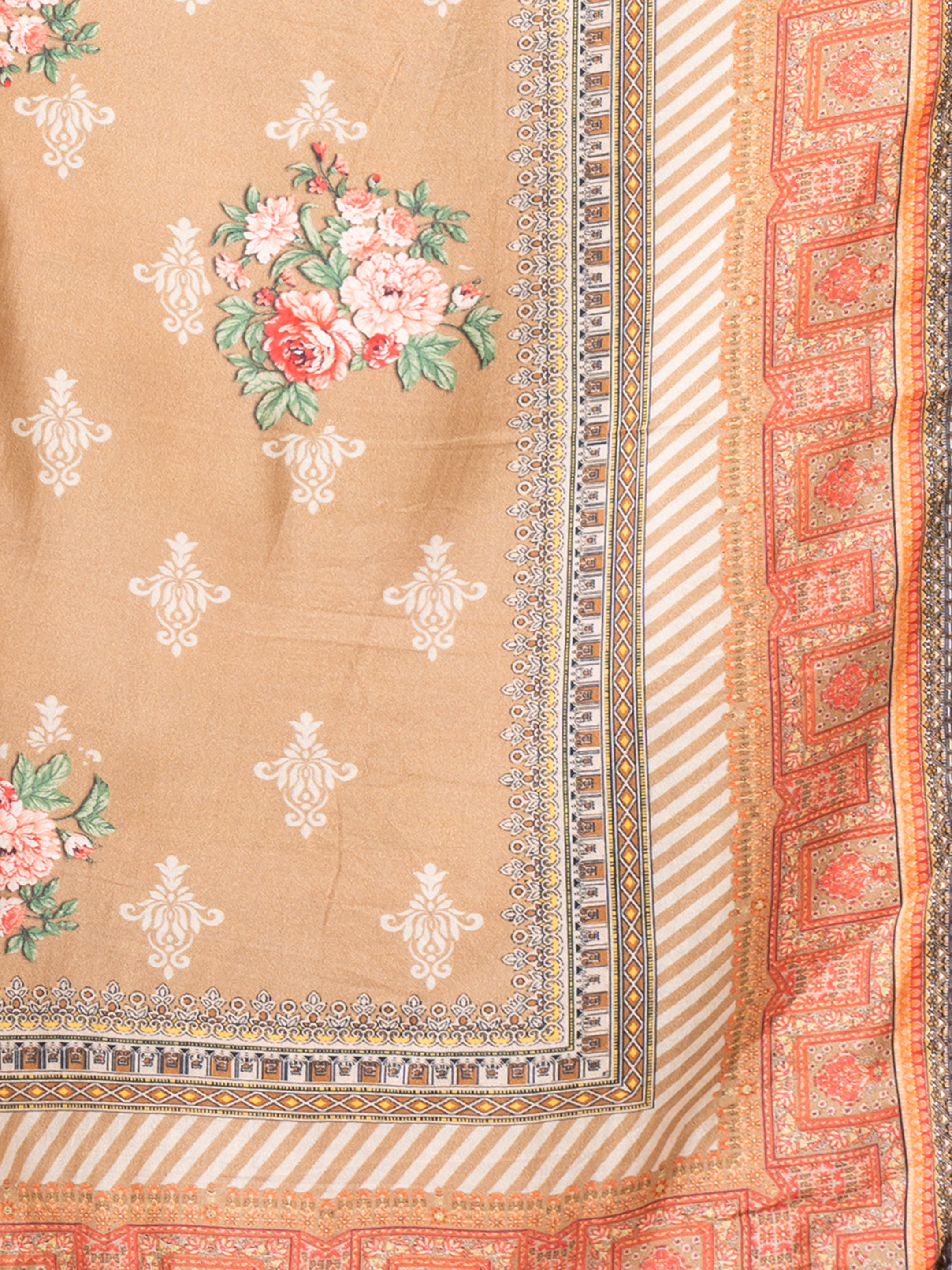 Beige and Peach Panel Style Pakistani Print Kurta Set Sarso