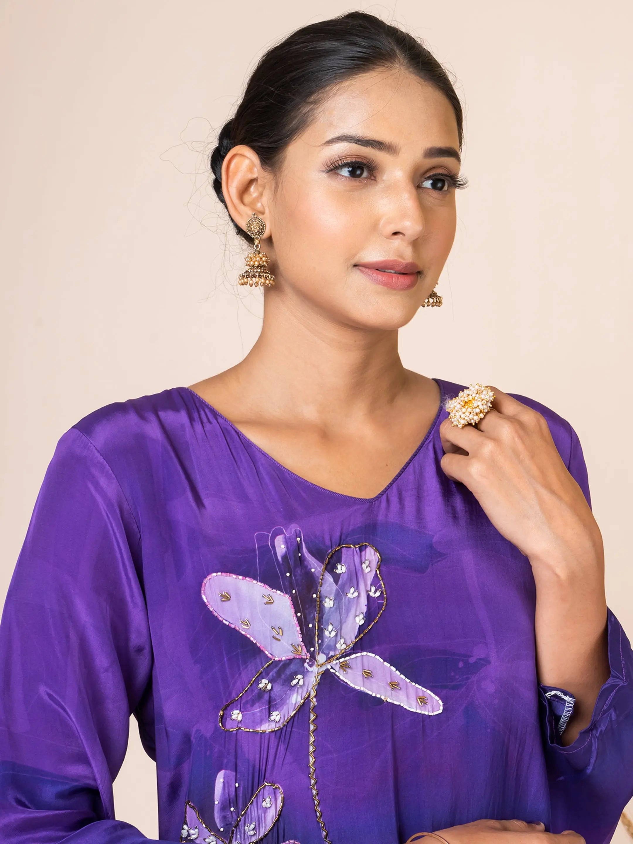 Vibrant Purple Floral Kurta Set with Bold Dupatta Sarso