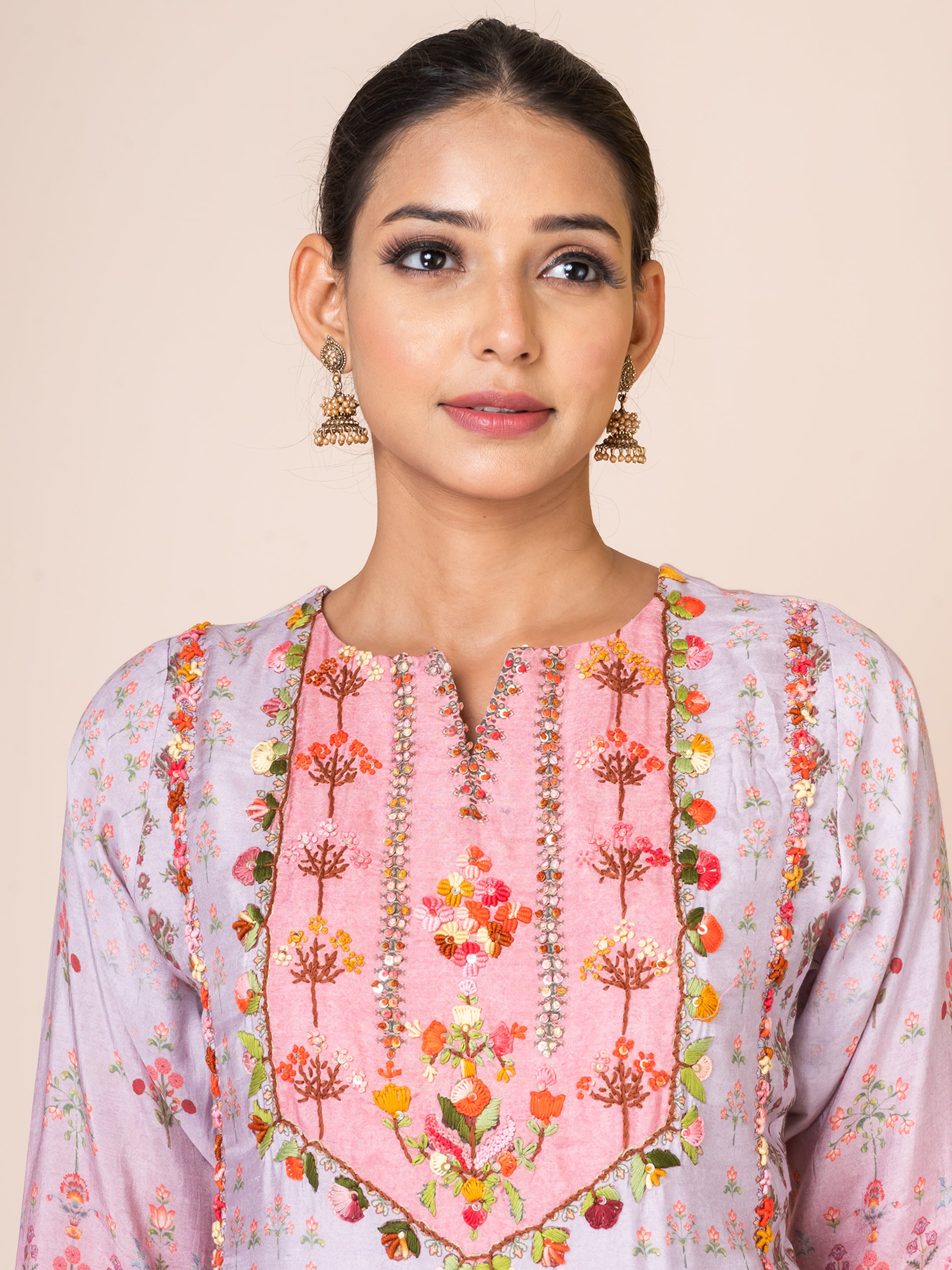 Elegant Pink Floral Kurta Set with Handwork Sarso