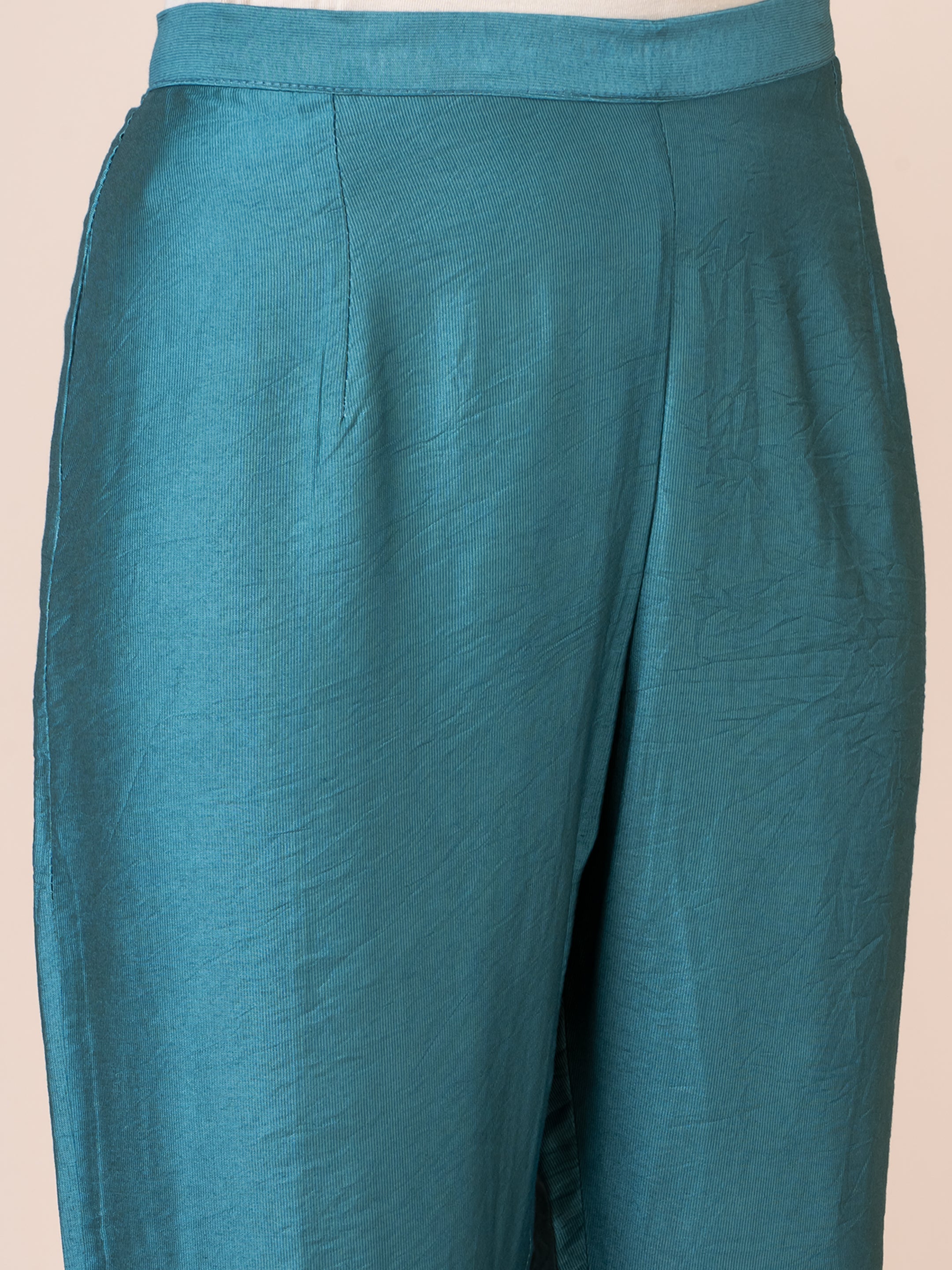 Teal Linen Kurta Set with Handwork by Sarso Sarso