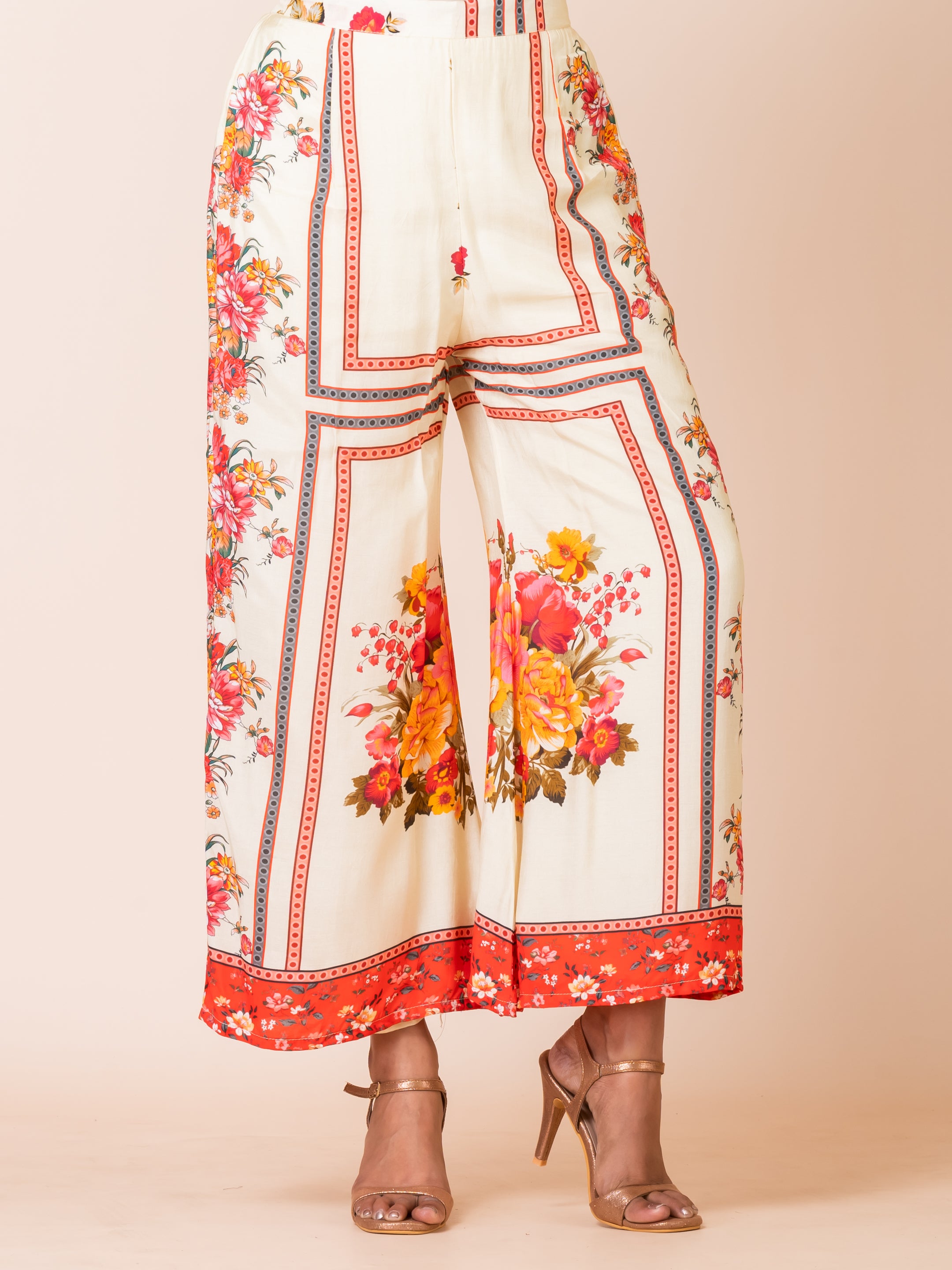 Chic Floral Co-ord Set with Handwork Sarso