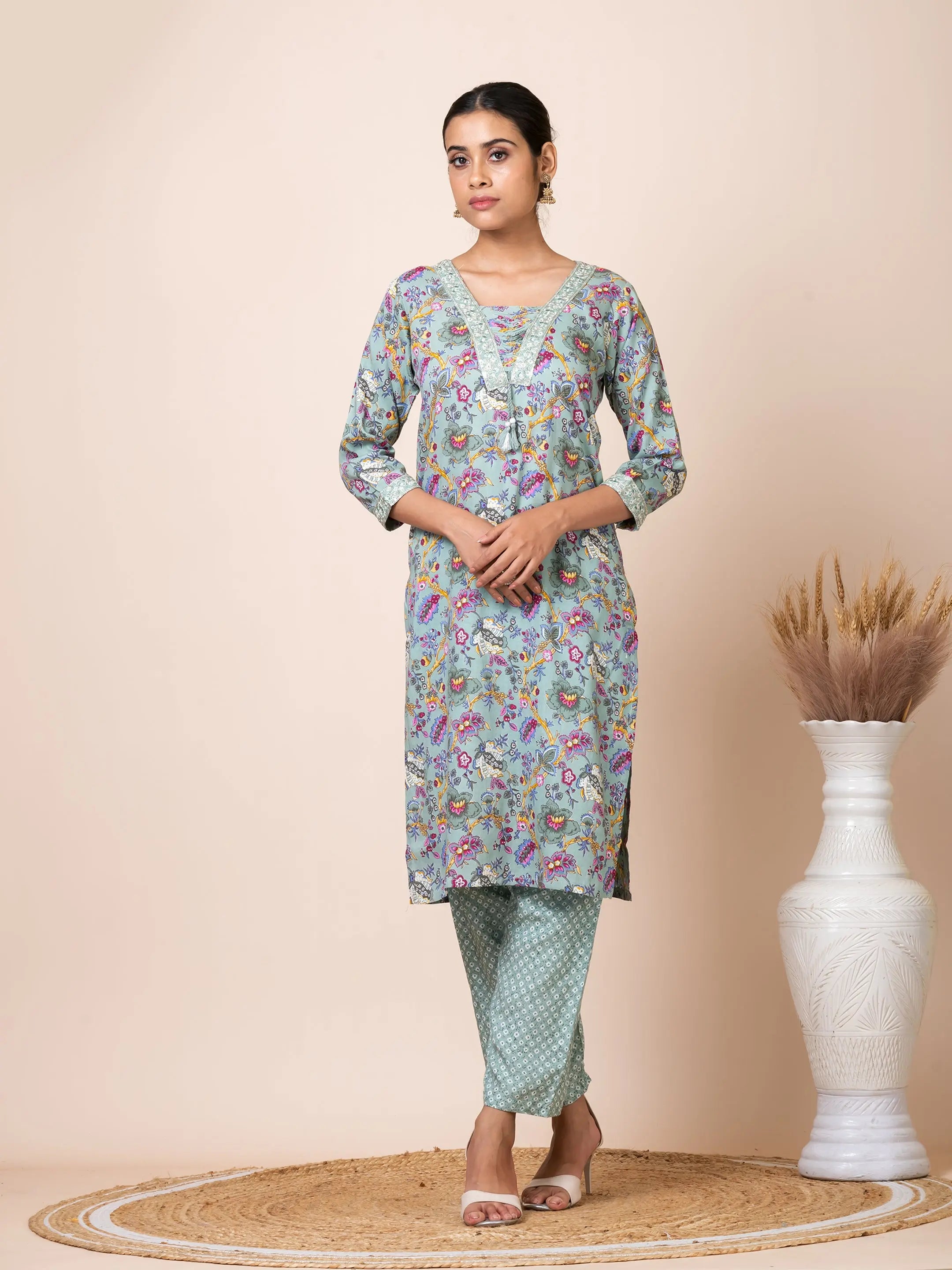 Sarso Aqua Blue Block Printed Salwar Suit Sarso