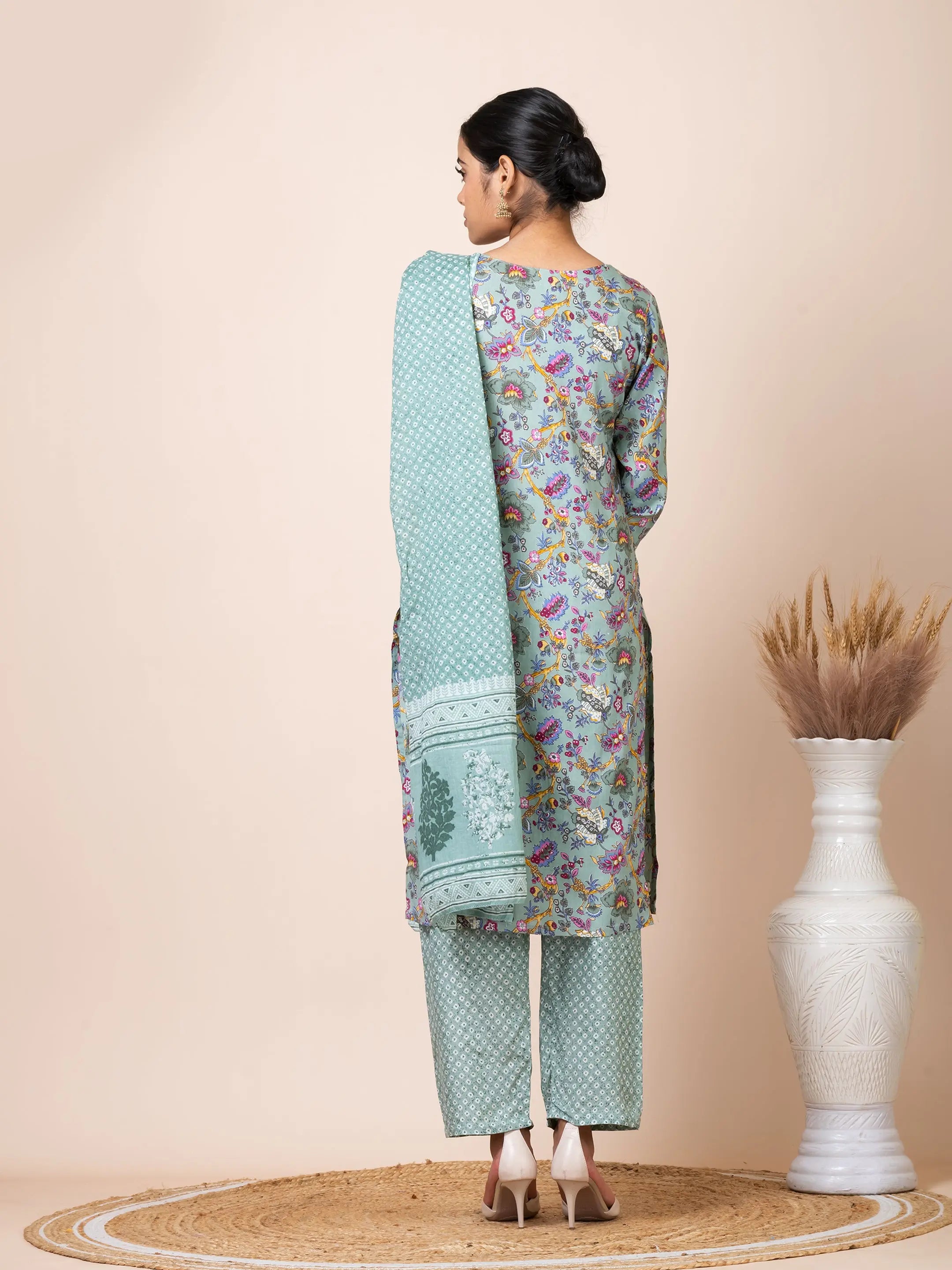 Sarso Aqua Blue Block Printed Salwar Suit Sarso