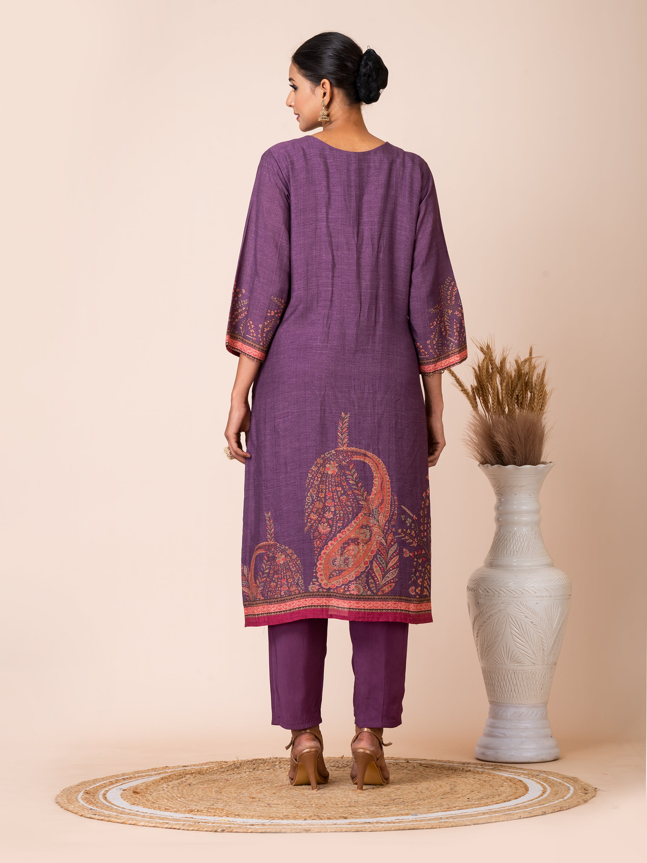 Purple and Blue Paisley Kurta Set with Handwork by Sarso Sarso