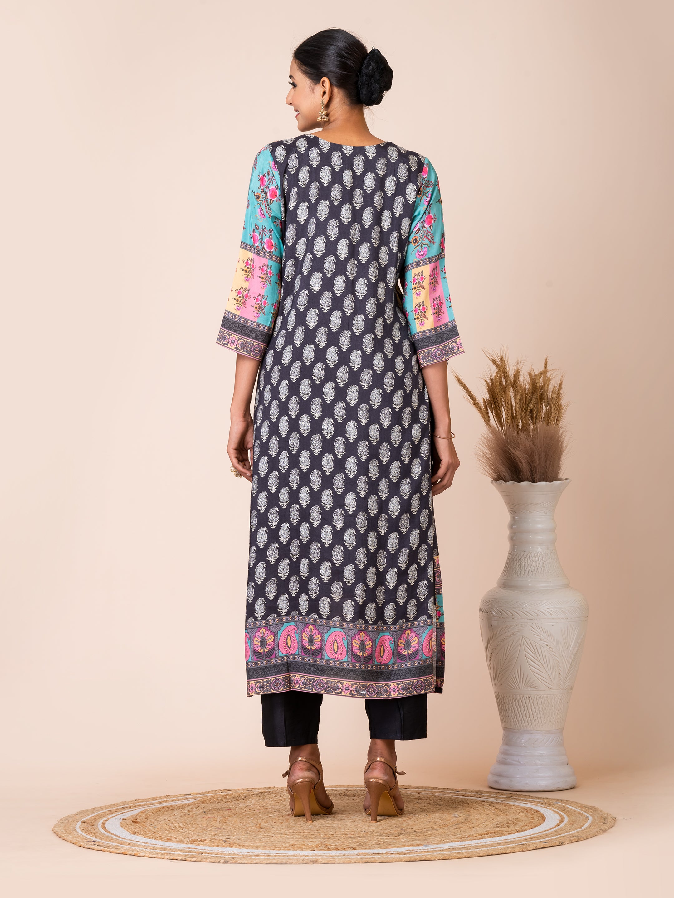 Charming Multicolor Patch Print Kurta Set with Organza Dupatta Sarso