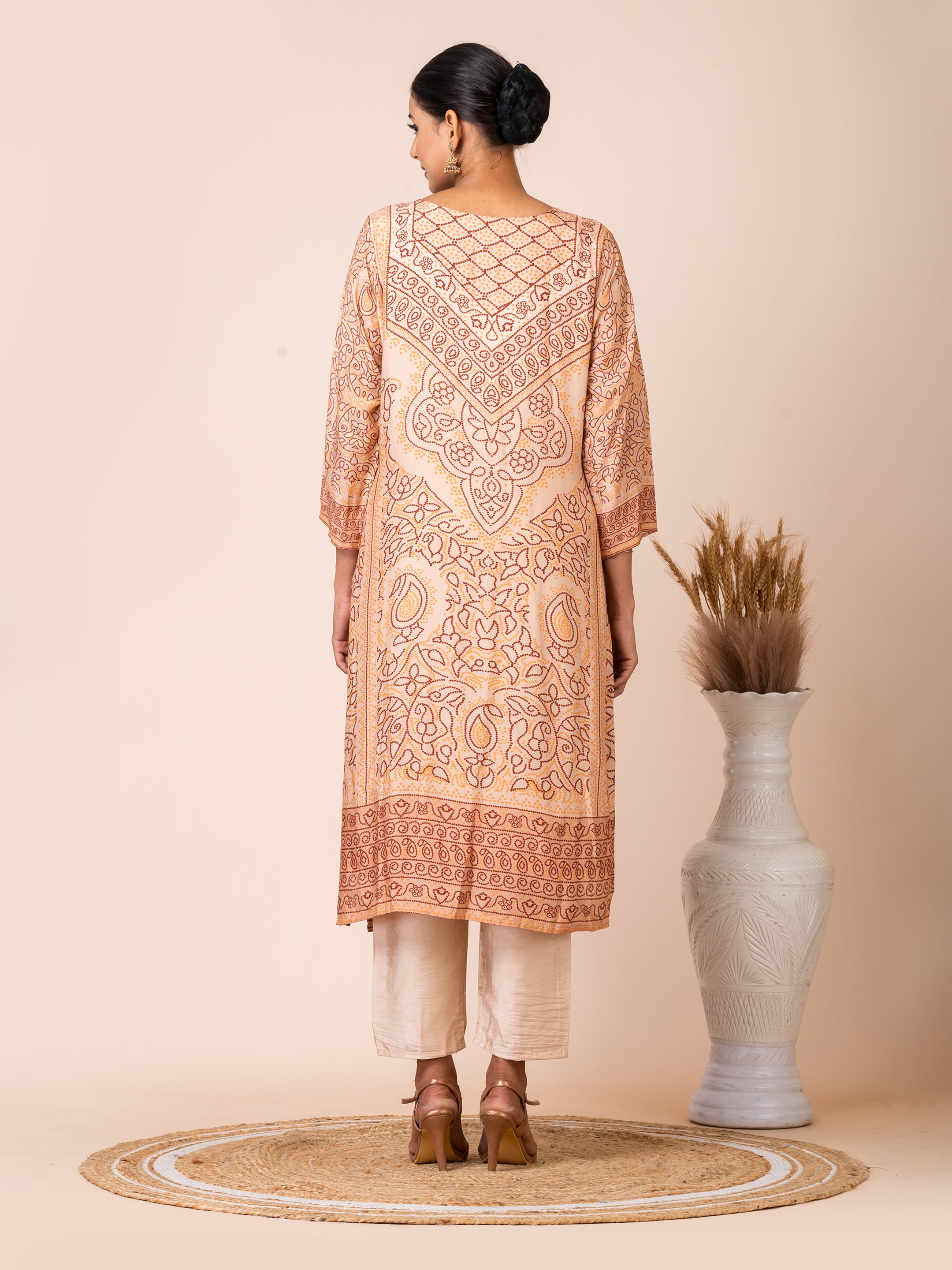 Elegant Beige Bandhani Kurta Set by Sarso Sarso