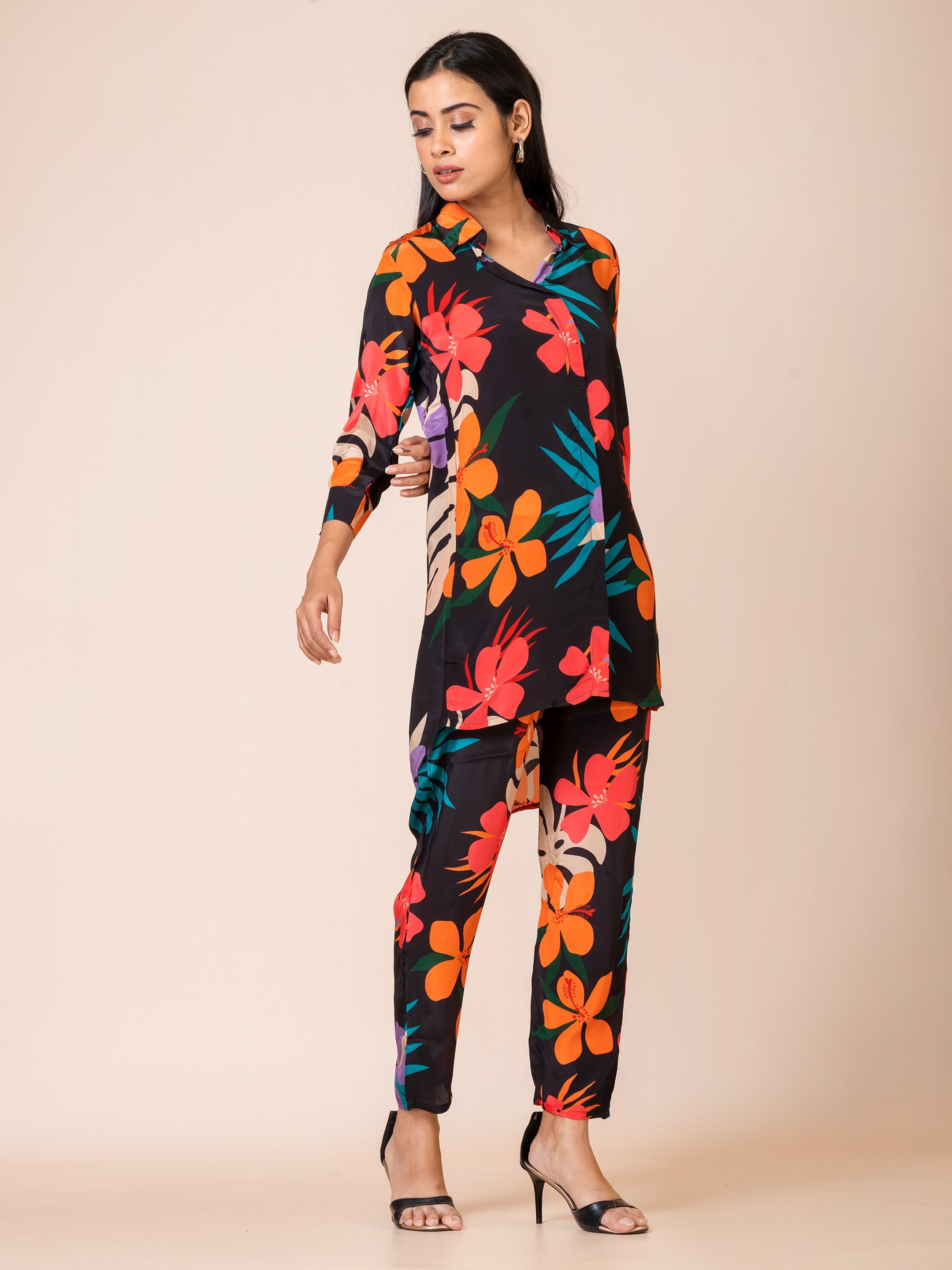 Sarso Tropical Floral Printed Natural Crepe Co-ord Set Sarso