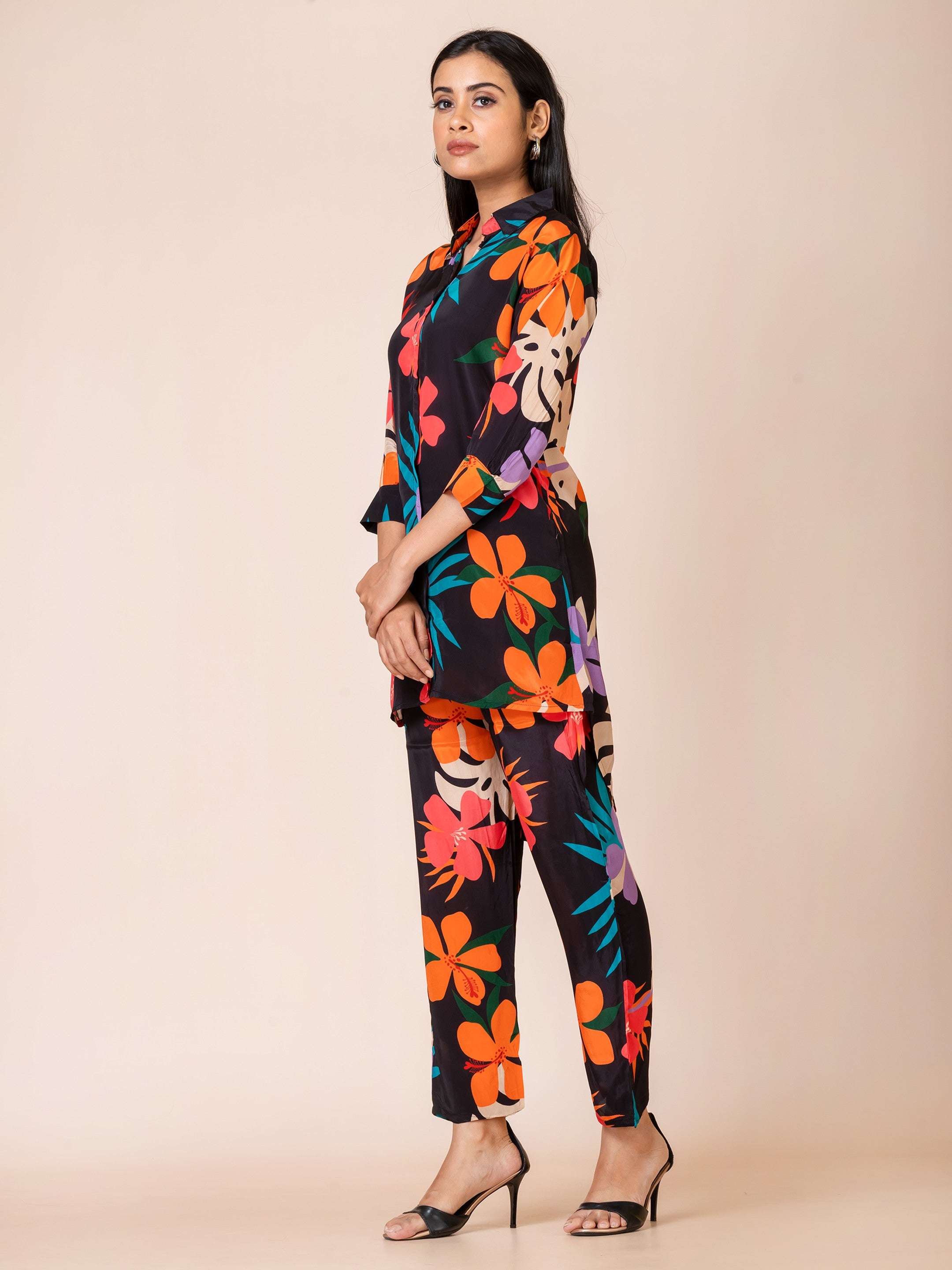 Sarso Tropical Floral Printed Natural Crepe Co-ord Set Sarso