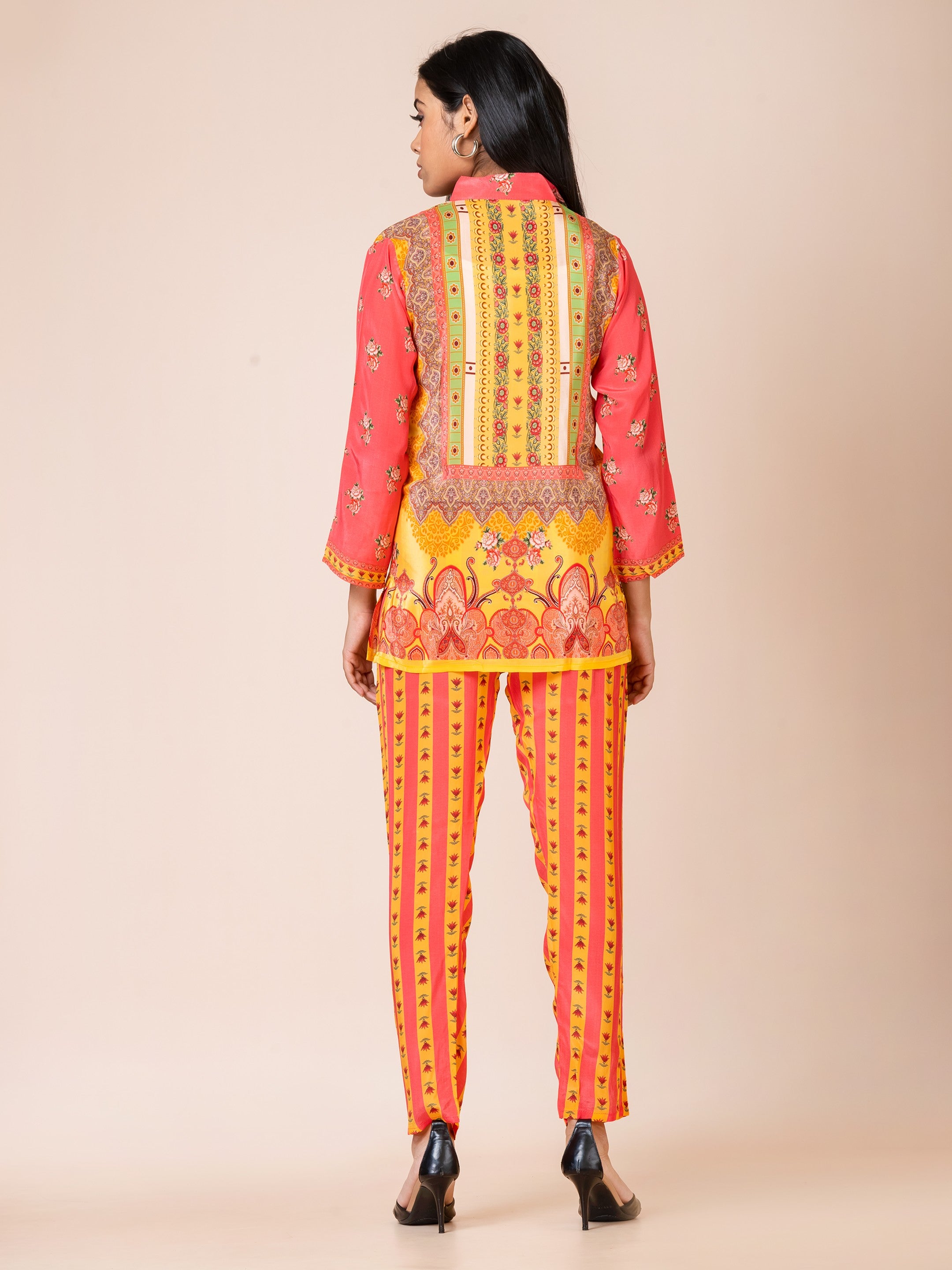 Sarso Vivid Orange Pakistani Printed Natural Crepe Co-ord Set Sarso