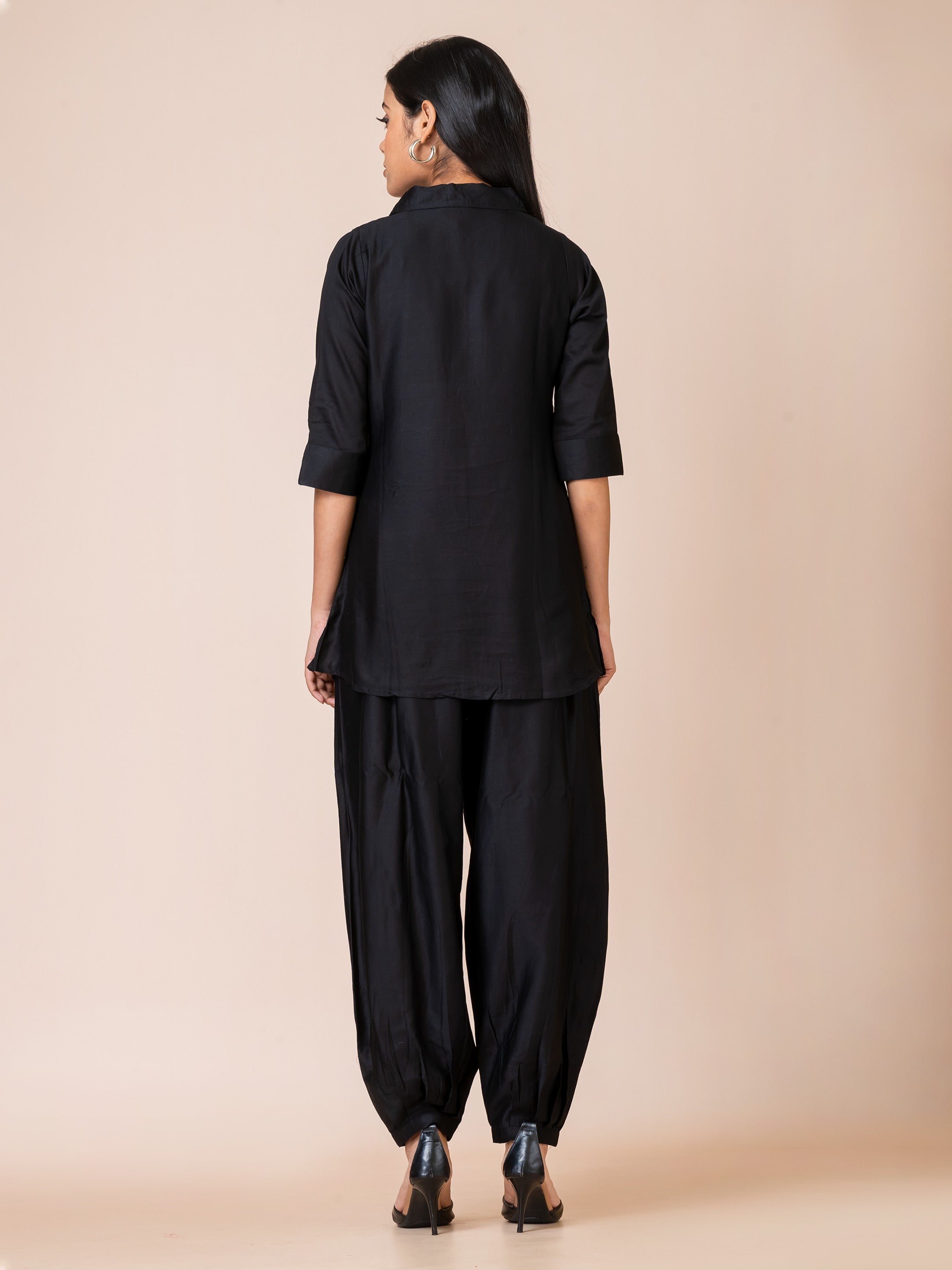 Sarso Chic Black Embroidered Russian Silk Co-ord Set Sarso