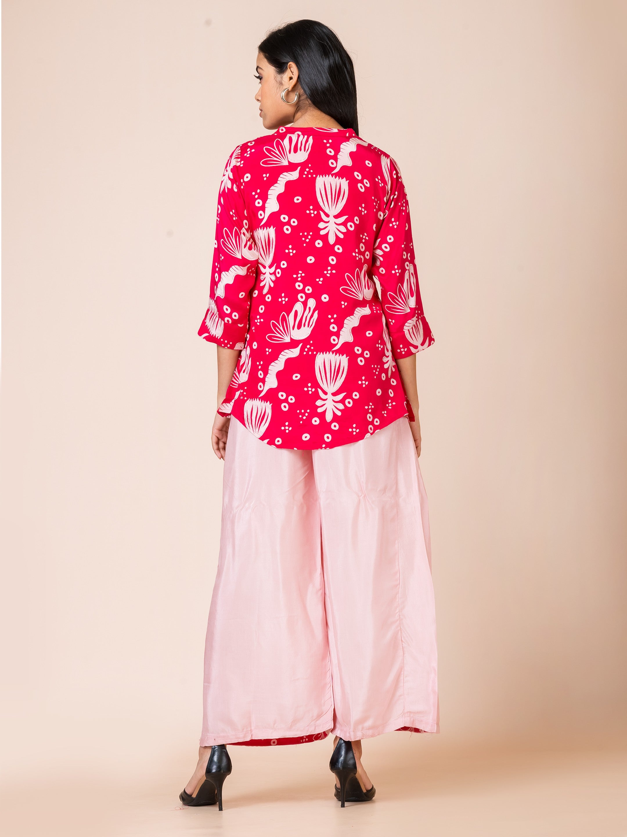 Sarso Fuchsia and Pink Floral Printed Muslin Co-ord Set Sarso