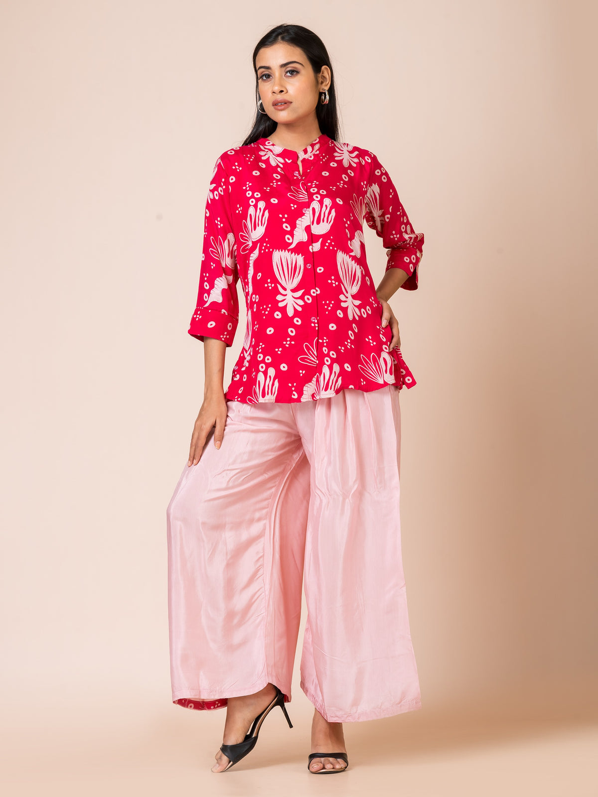 Sarso Fuchsia and Pink Floral Printed Muslin Co-ord Set Sarso