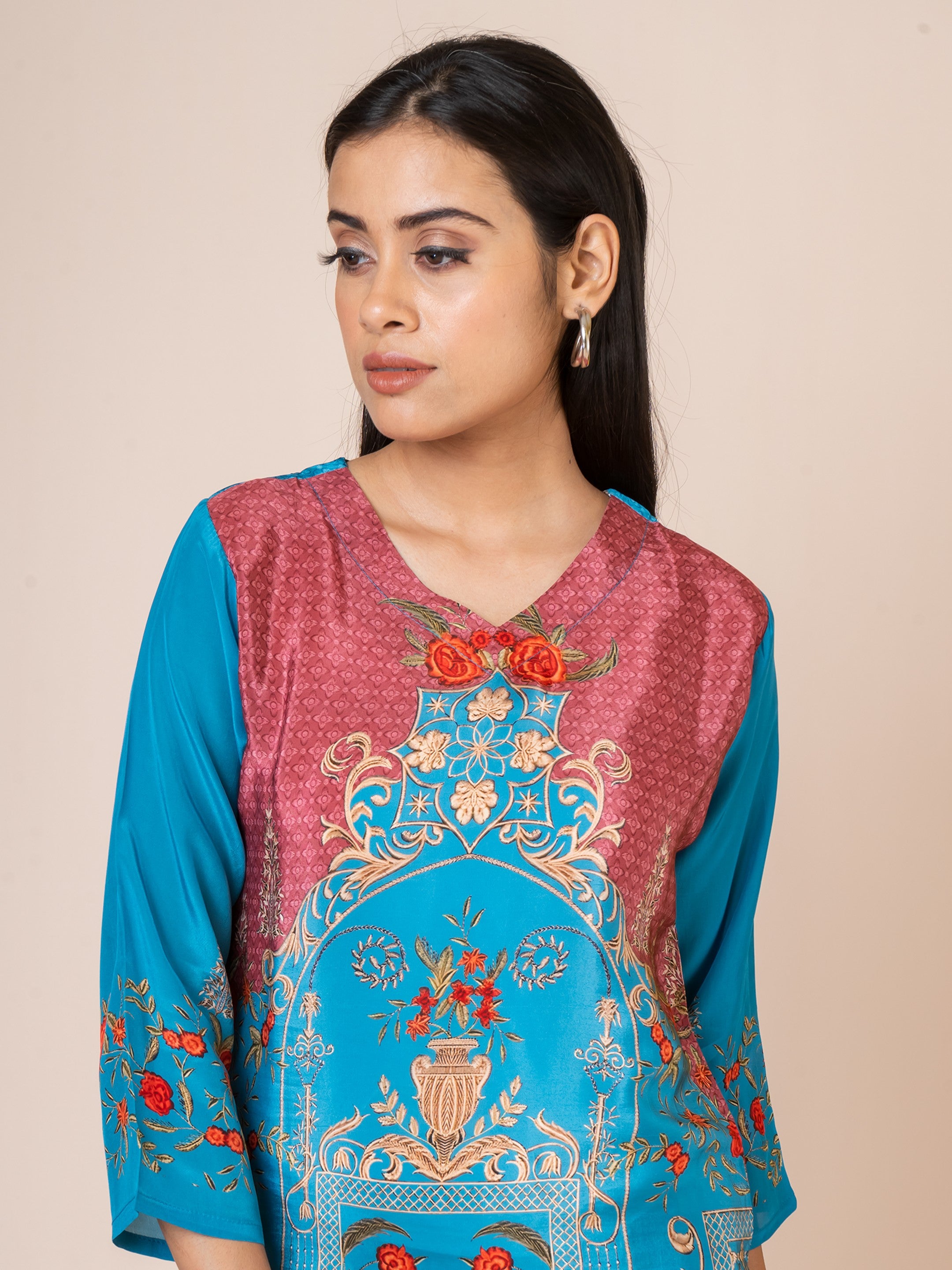 Sarso Exotic Print Natural Crepe Co-ord Set Sarso