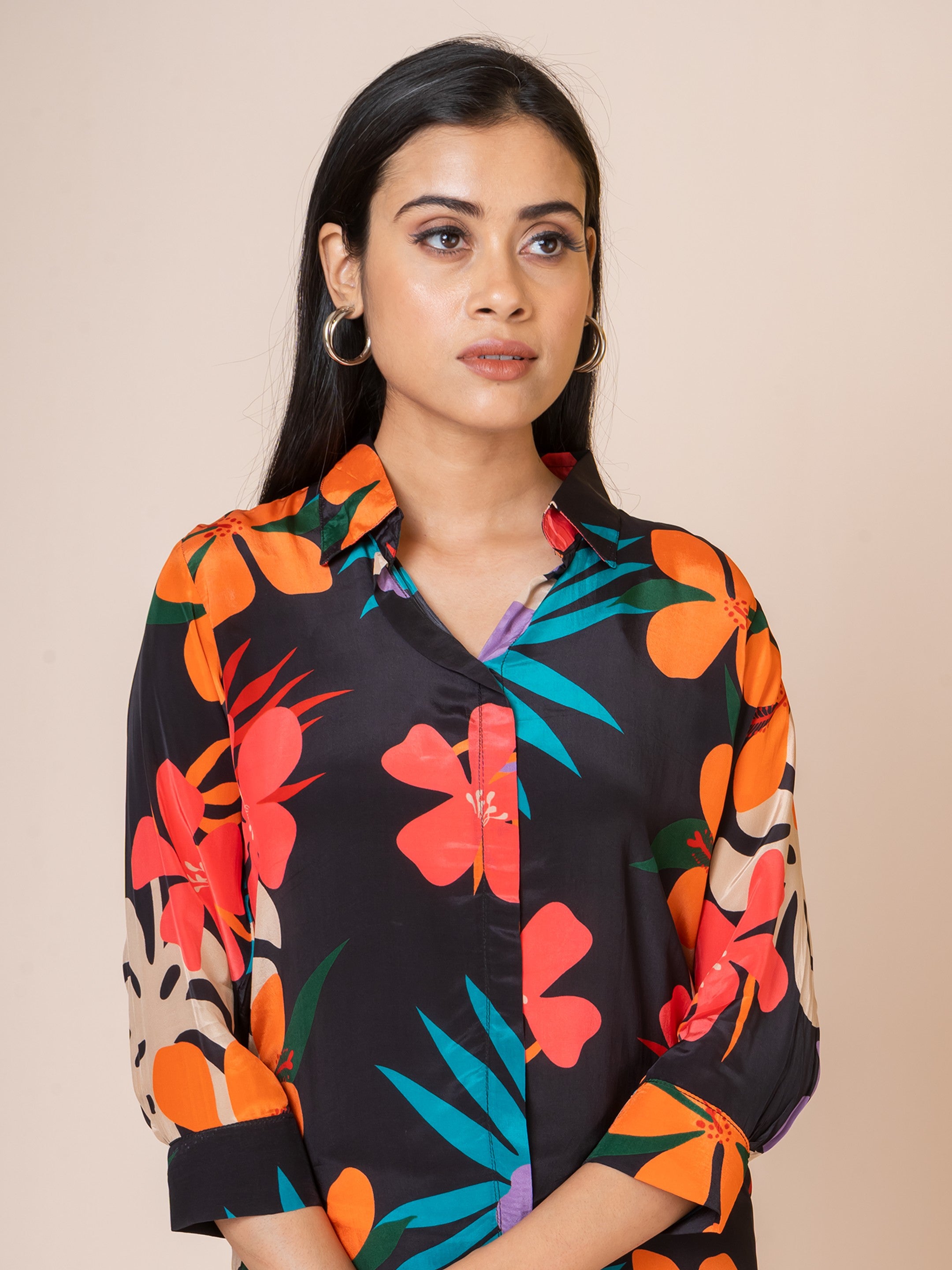 Sarso Tropical Floral Printed Natural Crepe Co-ord Set Sarso