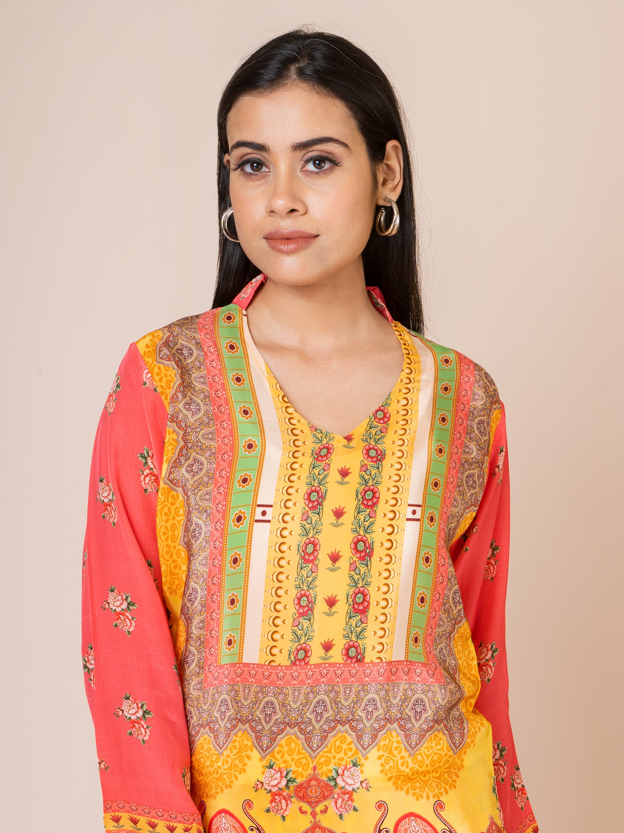 Sarso Vivid Orange Pakistani Printed Natural Crepe Co-ord Set Sarso