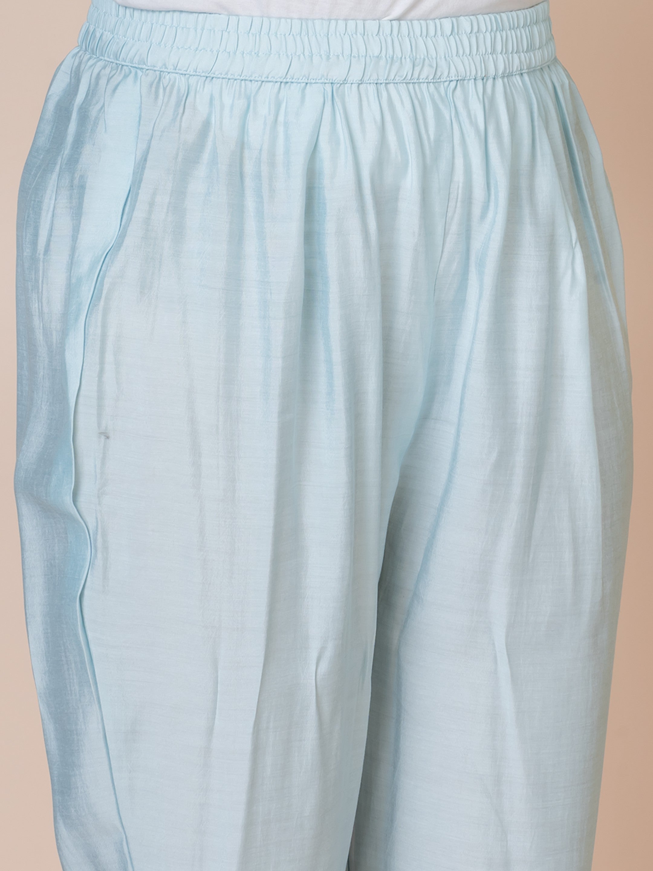 Sarso Serene Blue Embroidered Dola Silk Kurta Set with Organza Dupatta Sarso